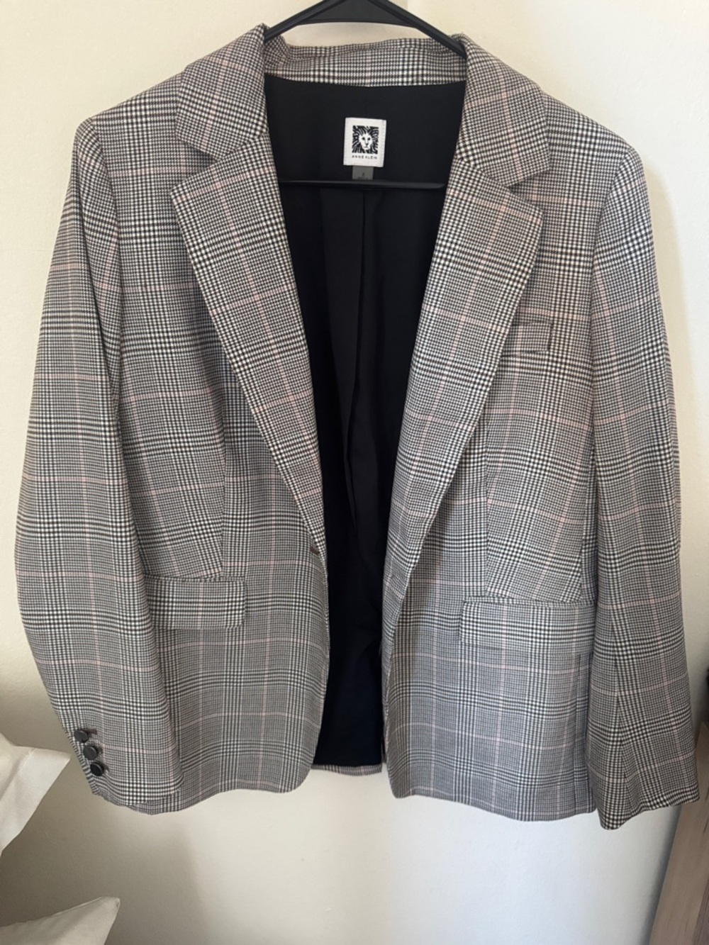 Anne Klein Gray Glen Plaid Blazer with Pink Accents